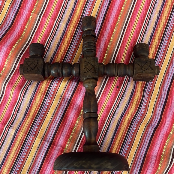 Vintage Spanish Carved Wood Church Candelabra - Picture 2 of 6